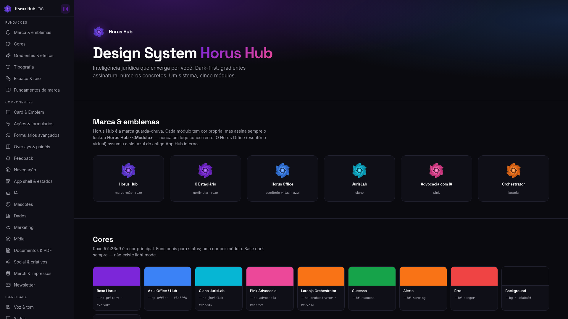 Design System & Brand Book — Horus Hub